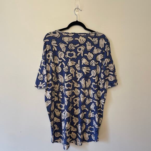 Lularoe M short sleeve t-shirt Mickey Mouse gloves Disney AOP blue white casual - Picture 5 of 7